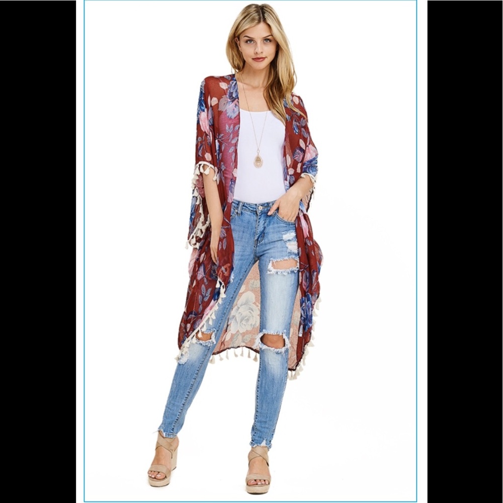 ❤️pretty red floral kimono - Picture 2 of 4